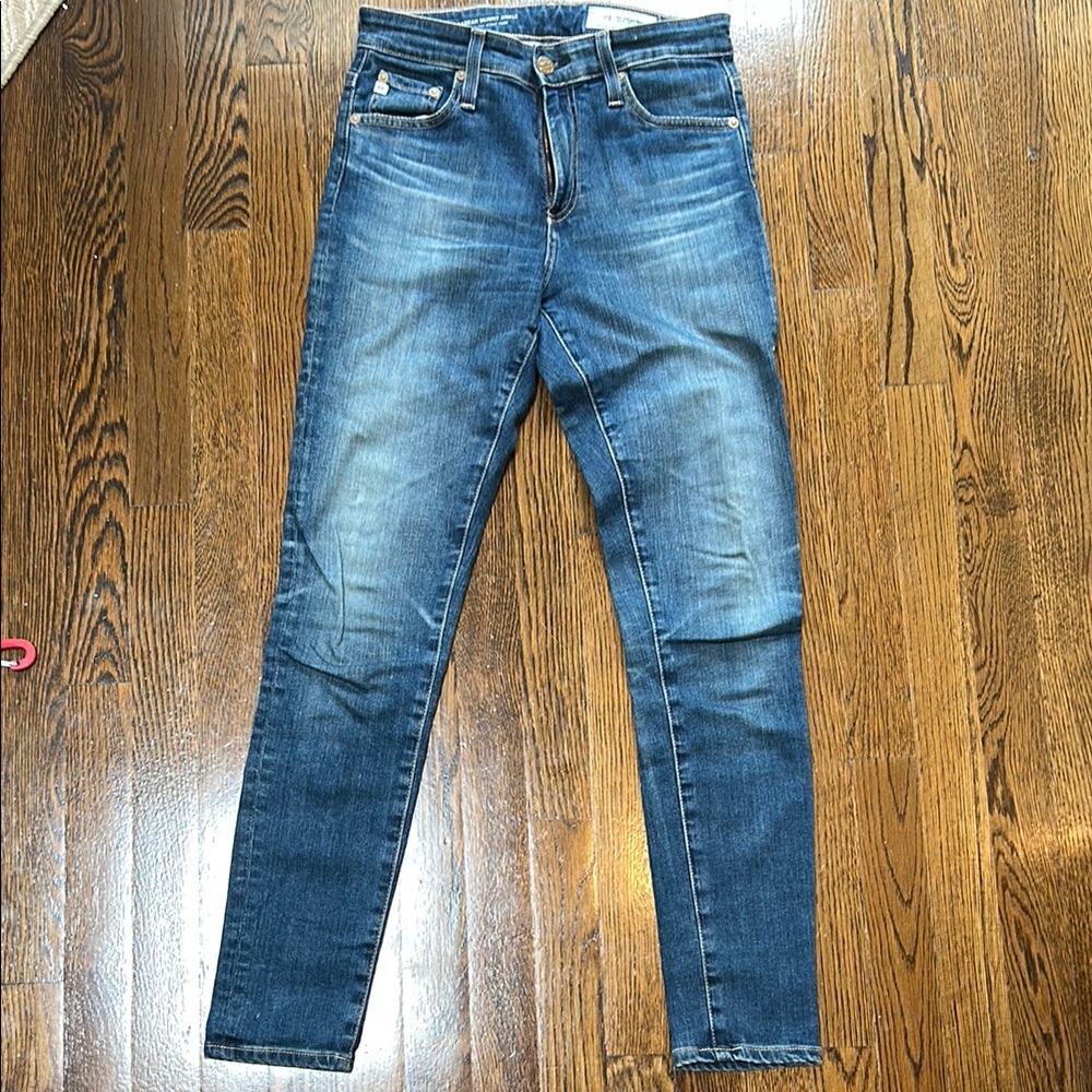 Ag Adriano Goldschmied Blue Skinny Jeans with Distressed Details